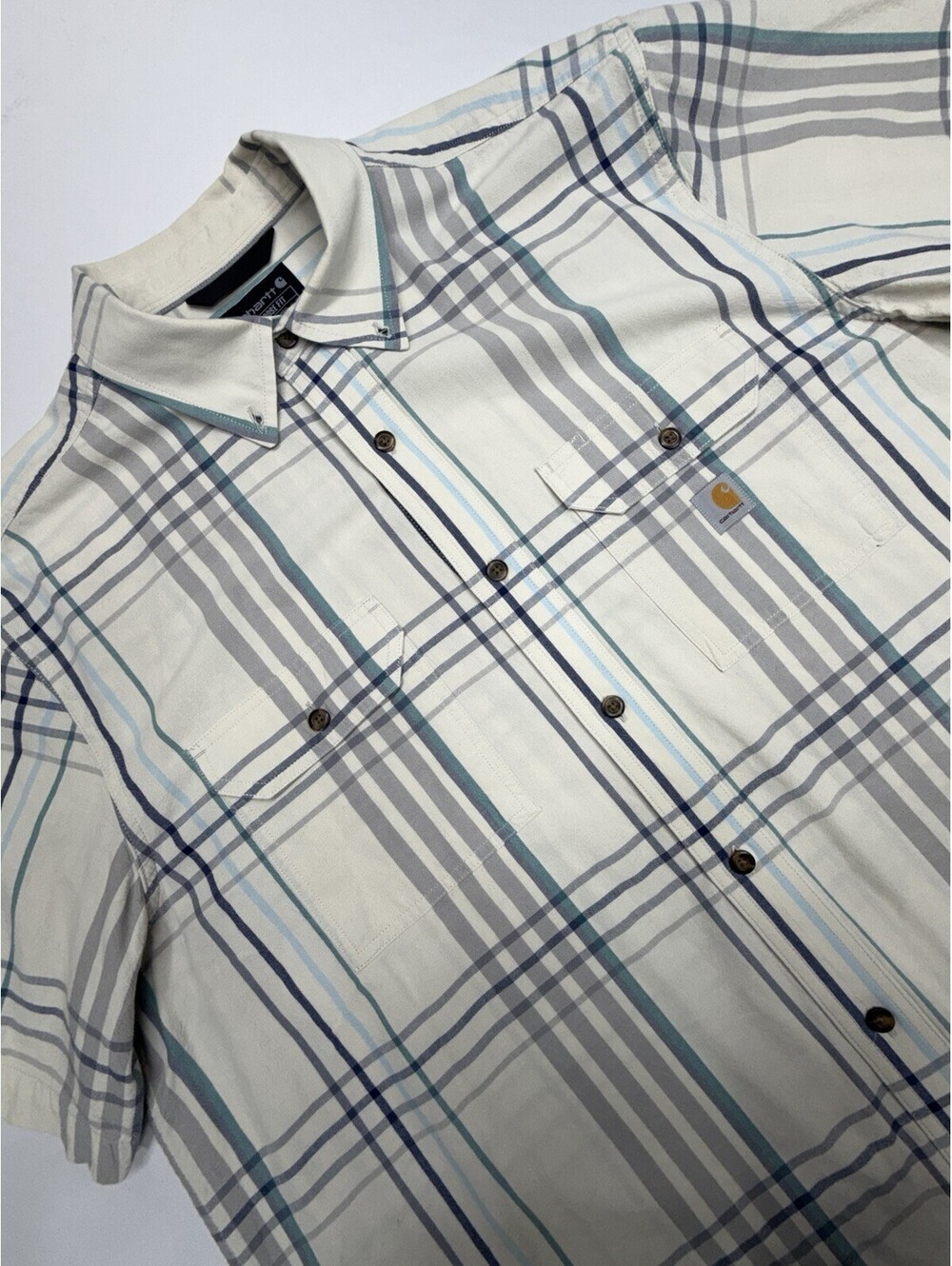 Men’s Carhartt Loose Fit Button Up Shirt Extra Large Front Pockets Off White